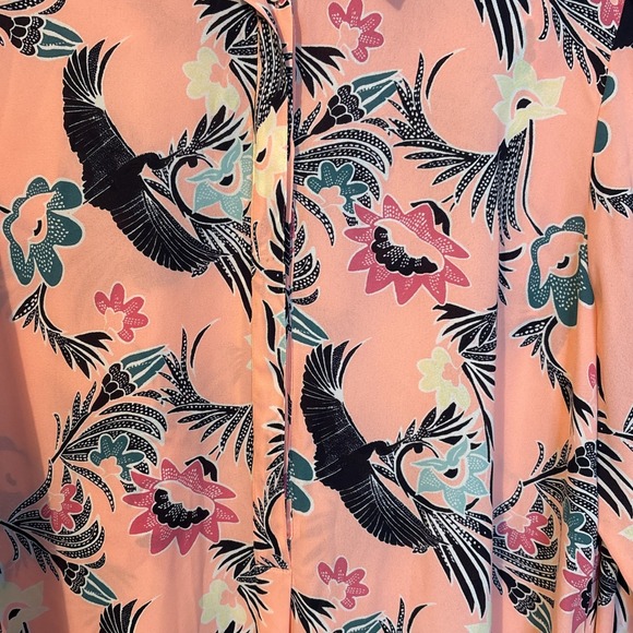 Banana Republic Womens Bright Pink Floral Blouse Large Tropical Lightweight Chic - Picture 6 of 9